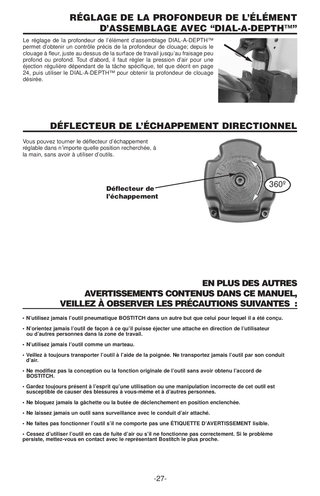 Gap N75C manual Déflecteur DE L’ÉCHAPPEMENT Directionnel, Bostitch 