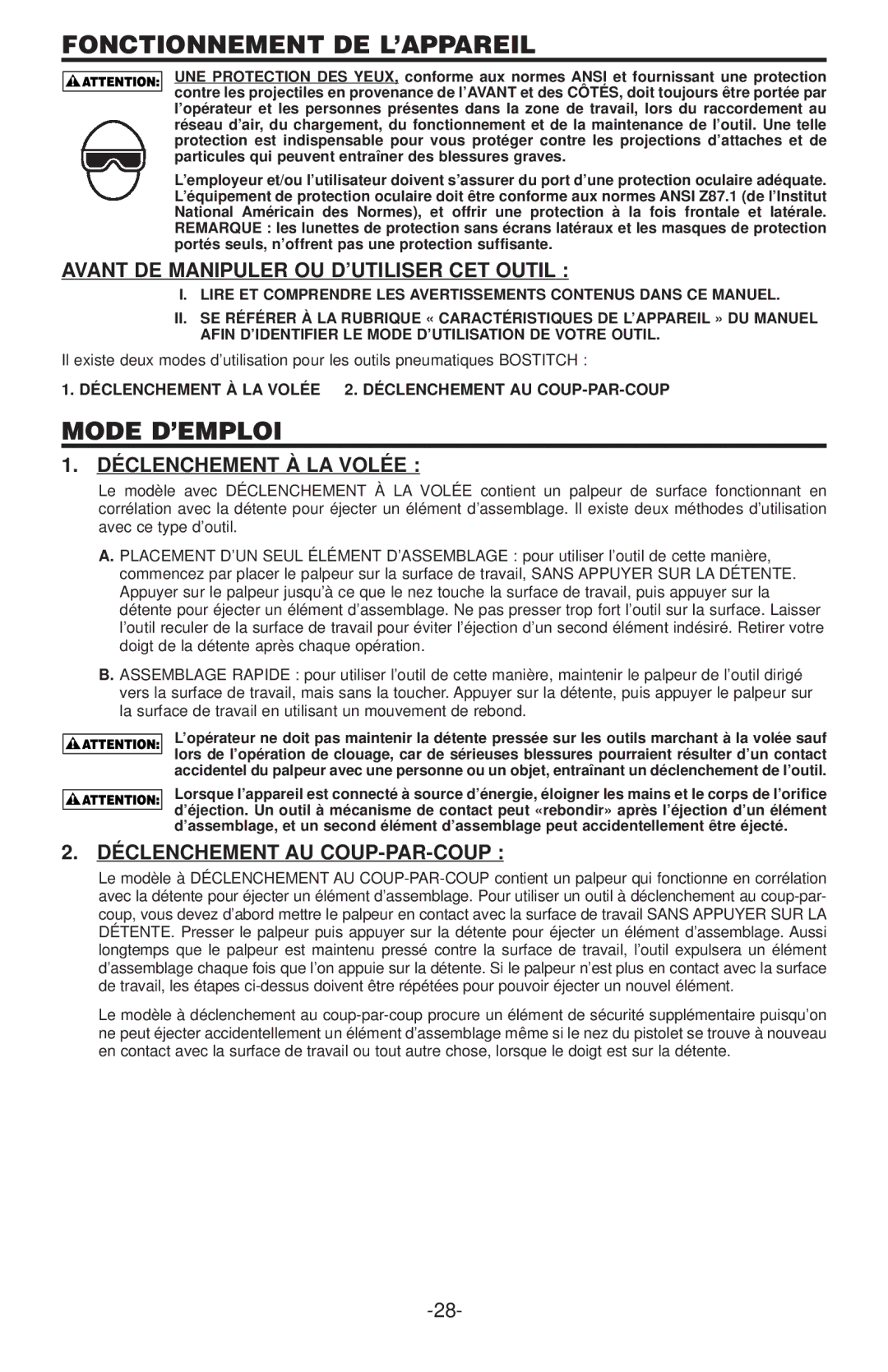 Gap N75C manual Fonctionnement DE L’APPAREIL, Mode D’EMPLOI, Avant DE Manipuler OU D’UTILISER CET Outil 