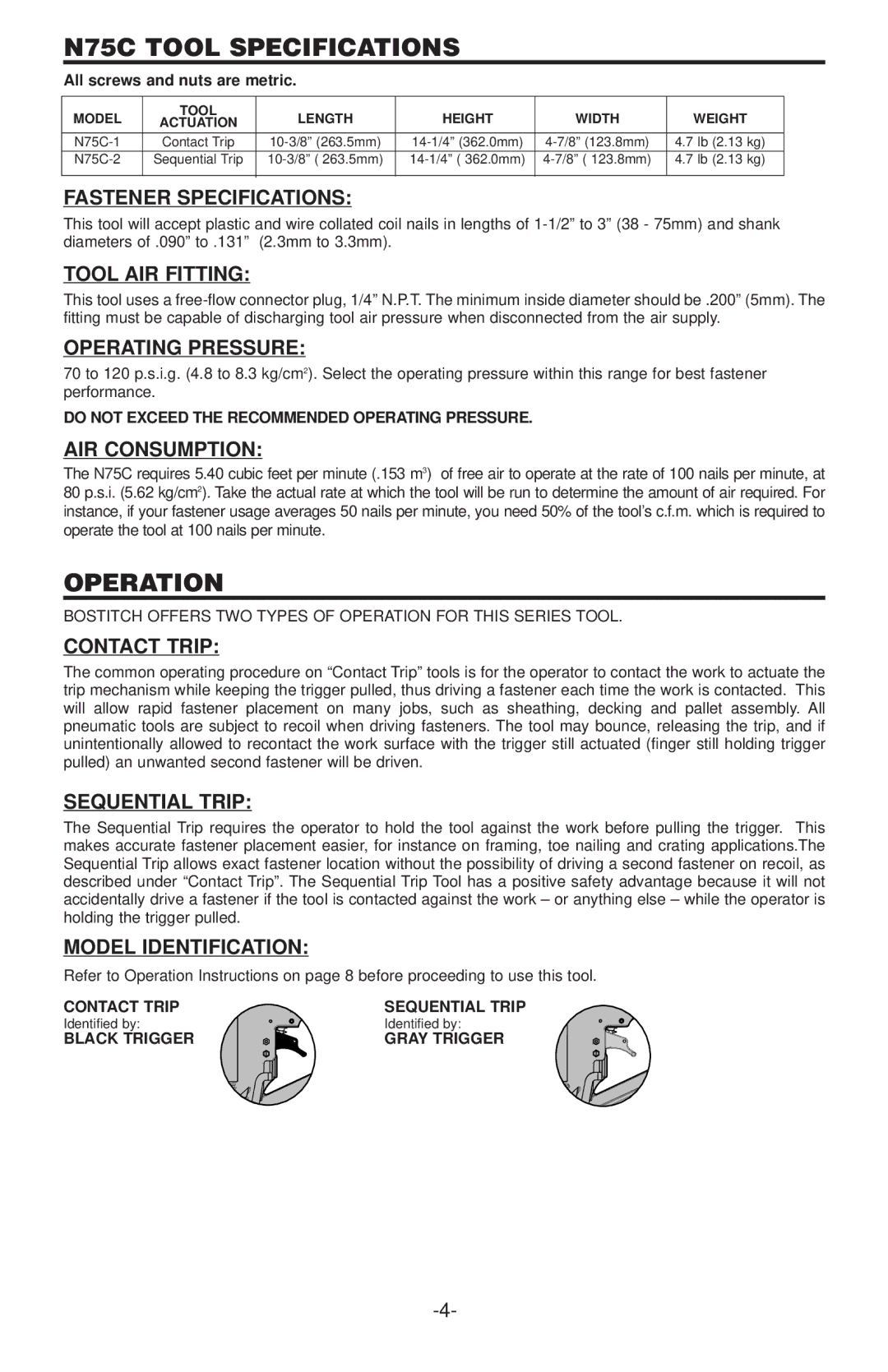 Gap manual N75C Tool Specifications 