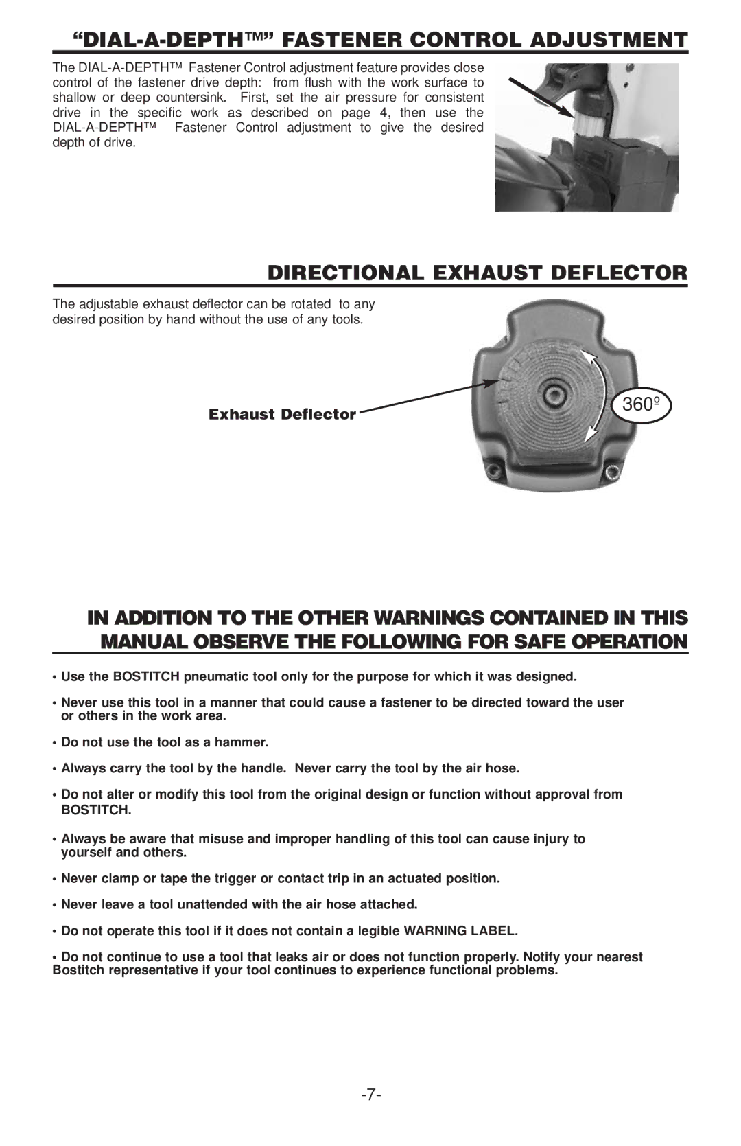 Gap N75C manual DIAL-A-DEPTH Fastener Control Adjustment, Directional Exhaust Deflector, Bostitch 