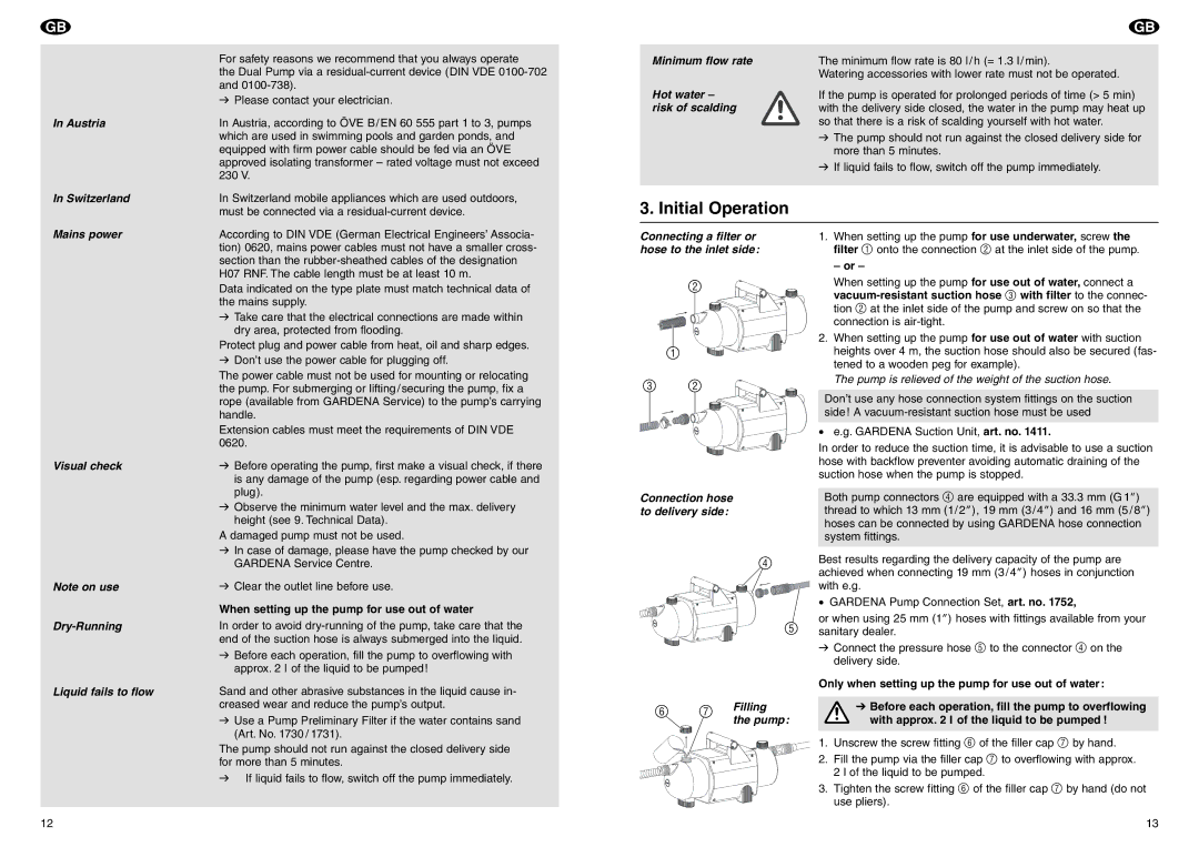 Gardena 1471 manual Initial Operation 