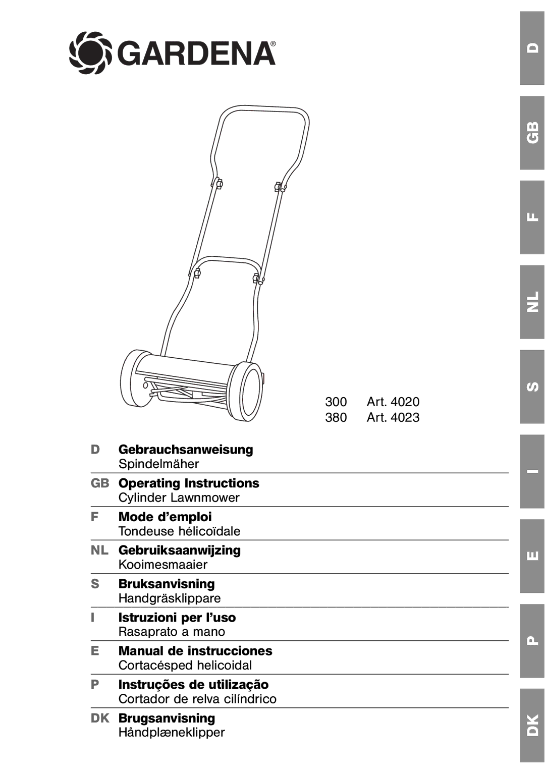 Gardena 380, 300 manual Gardena 