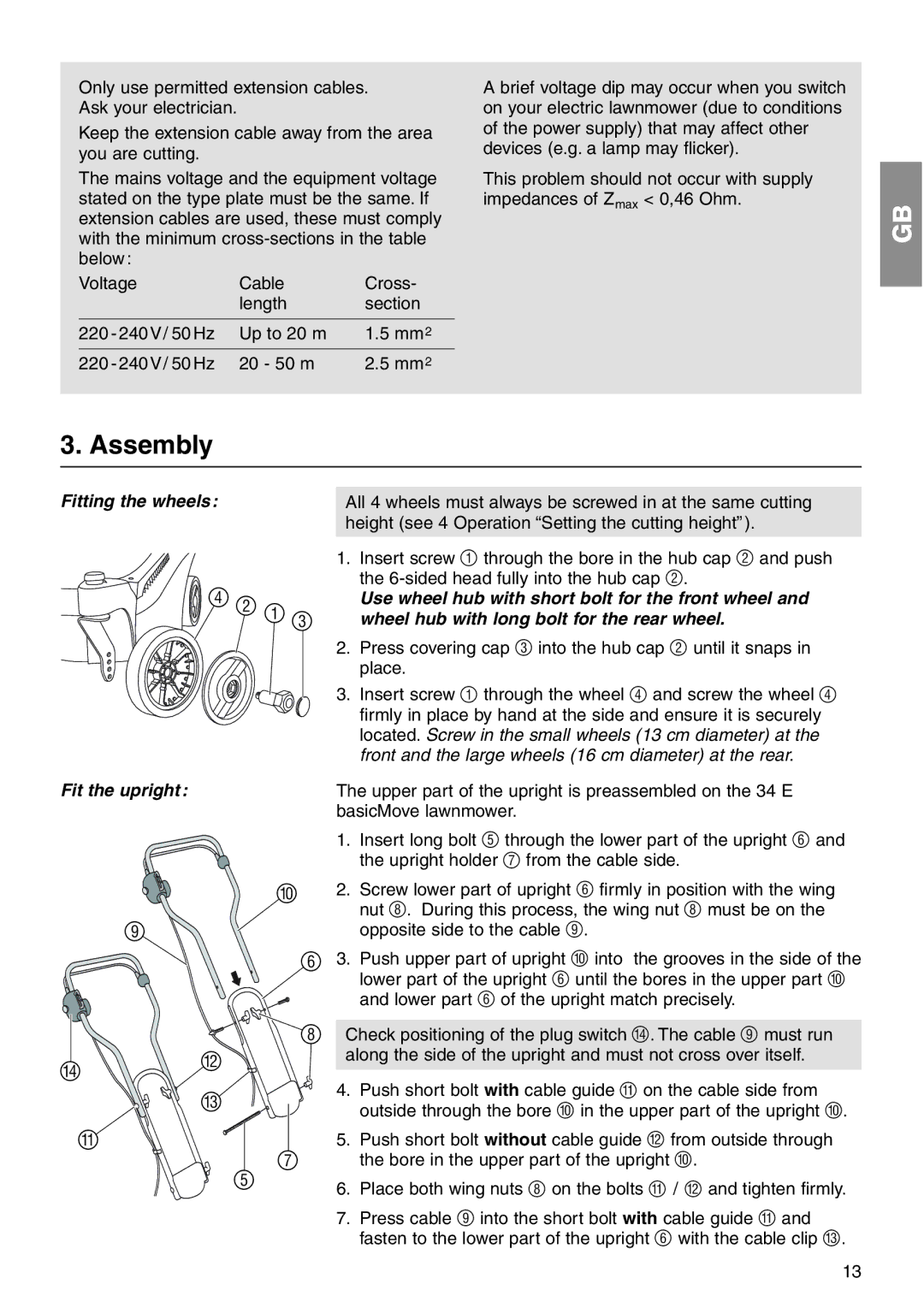 Gardena 34 E operating instructions Assembly, Fit the upright 