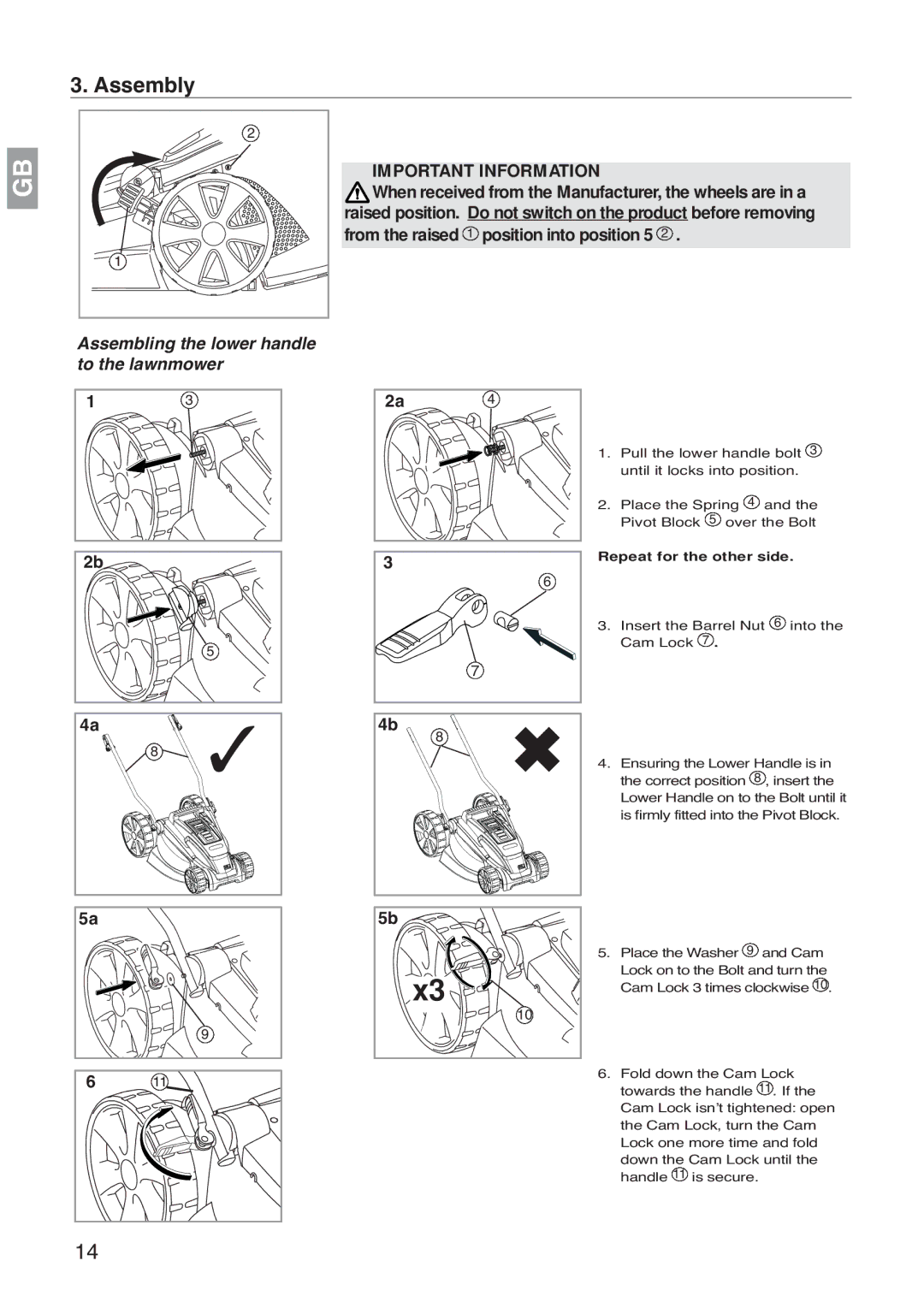 Gardena 36 A Li, Art. 4041, 42 A Li, Art. 4035 manual Assembly, Assembling the lower handle to the lawnmower 