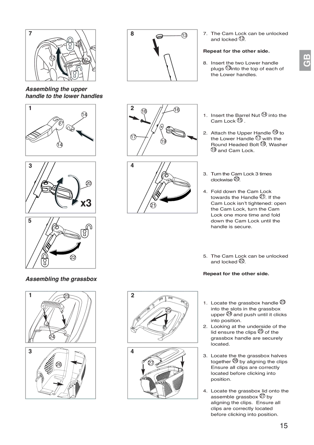 Gardena Art. 4041, 36 A Li, 42 A Li, Art. 4035 Assembling the upper handle to the lower handles, Assembling the grassbox 