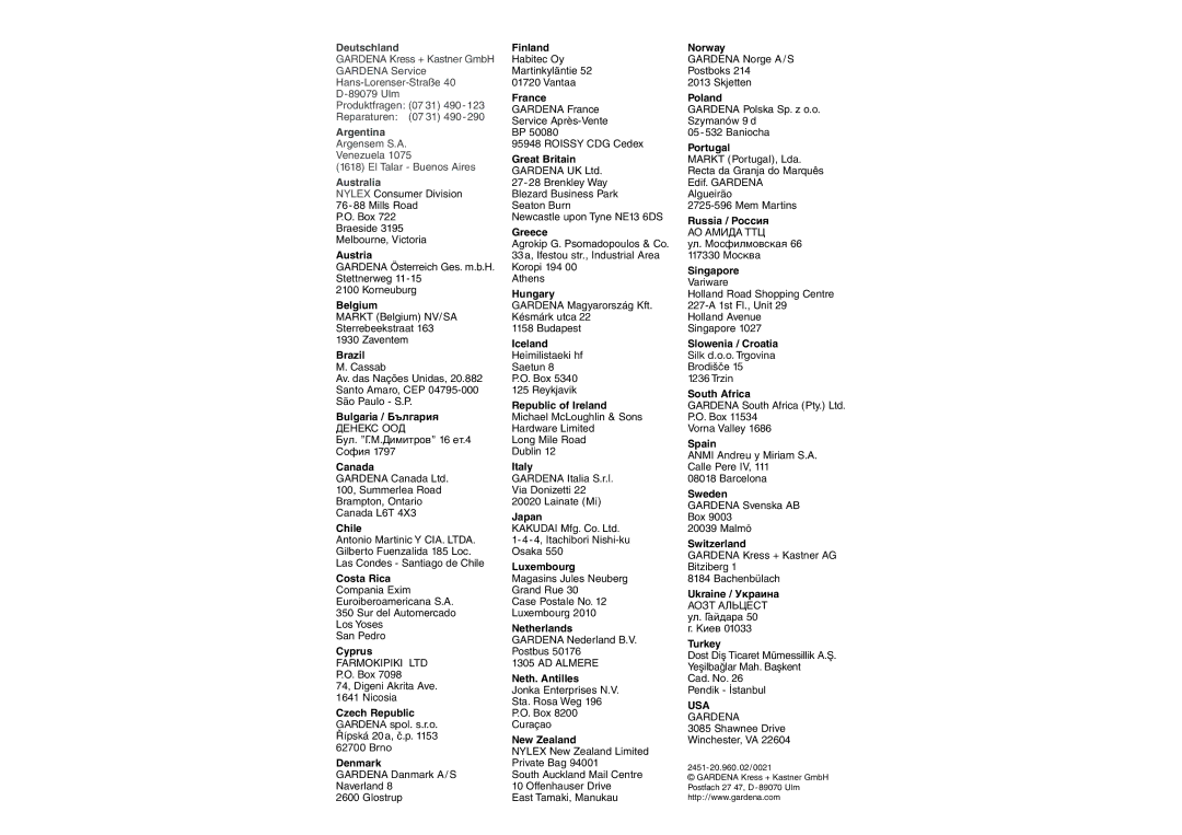 Gardena 370 SM operating instructions Usa 