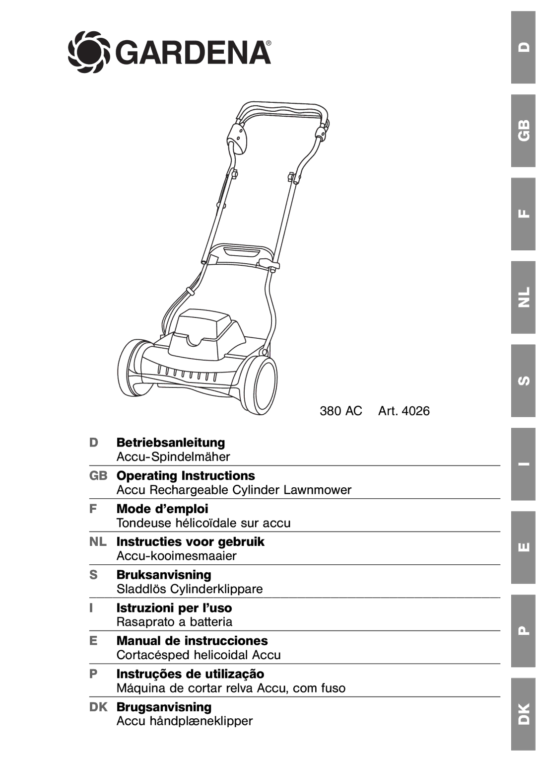 Gardena 380 AC operating instructions Gardena 