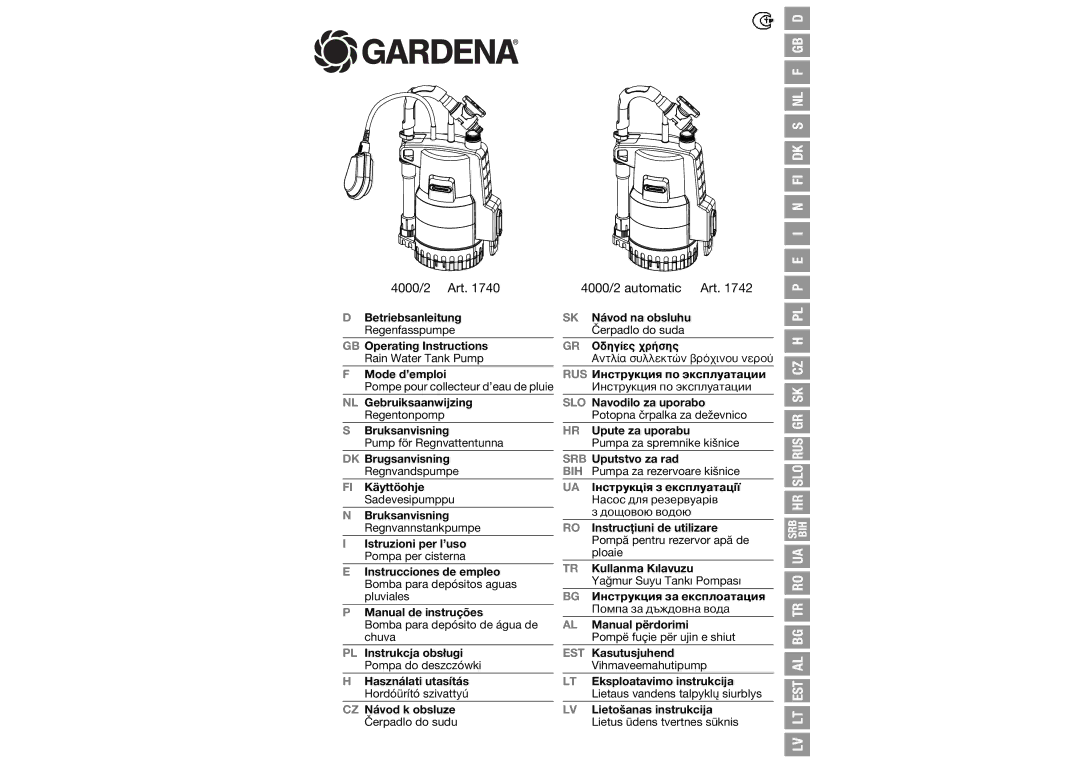 Gardena 40002 automatic operating instructions I N Fi Dk S Nl F Gb D 