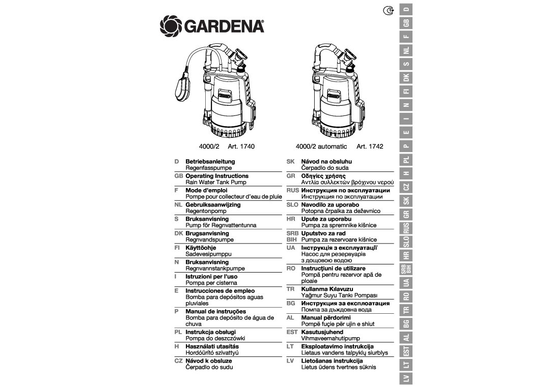Gardena 40002 automatic operating instructions P E I N Fi Dk S Nl F Gb D, 4000/2 Art, 4000/2 automatic Art 