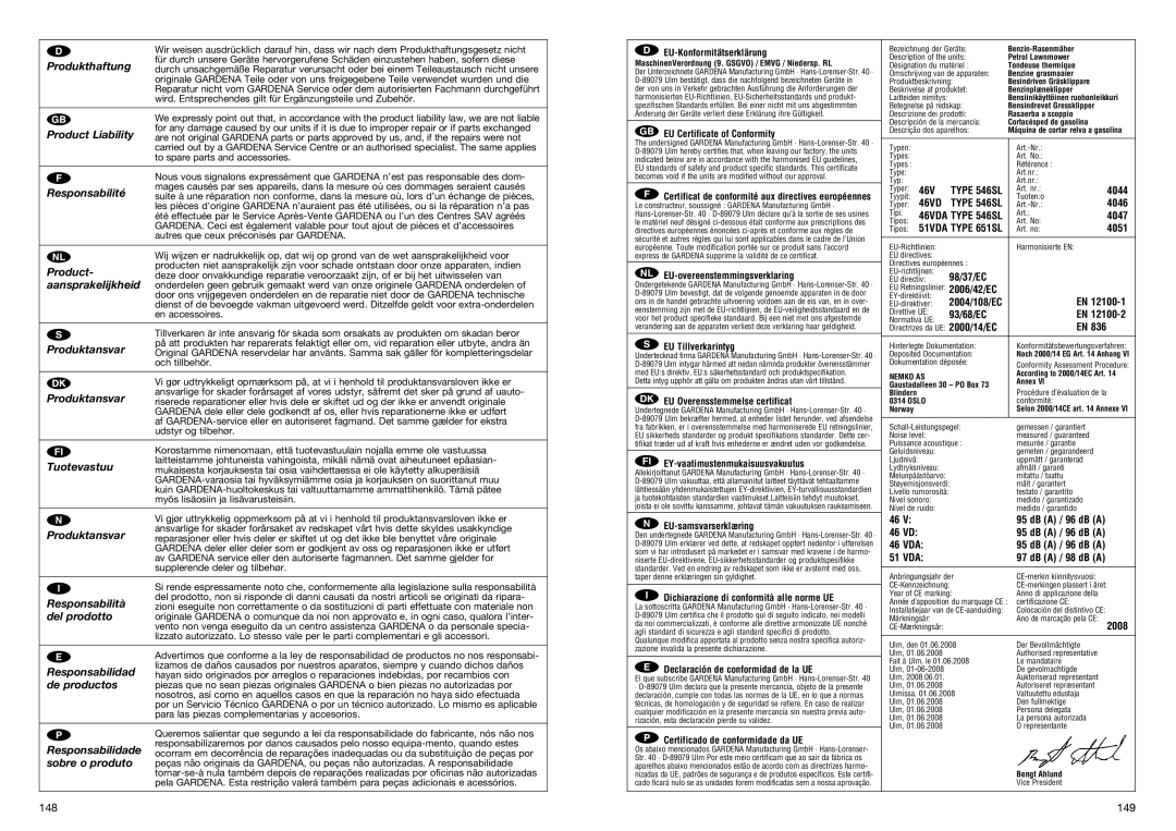 Gardena 4051 Produkthaftung, Product Liability, Responsabilité, Aansprakelijkheid, Produktansvar, Tuotevastuu 