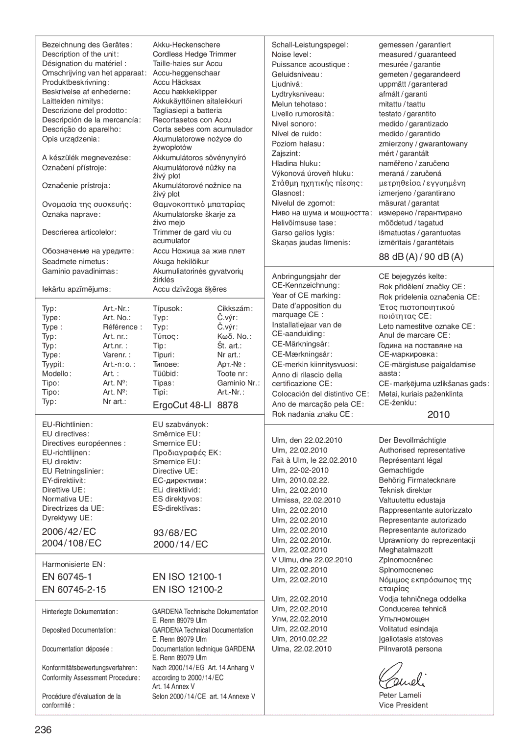 Gardena 48-Li Art. 8878 manual 2010, 236 