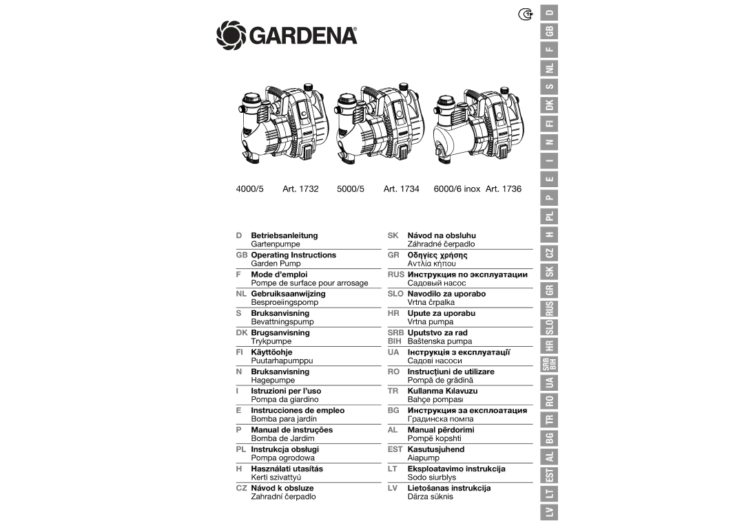 Gardena 4000/5, 6000/6, 5000/5 operating instructions Pl P E I N Fi Dk S Nl F Gb D 