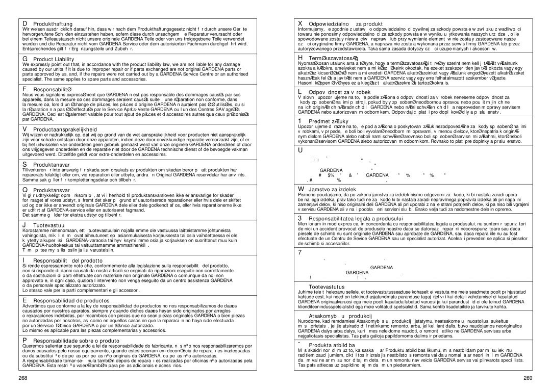 Gardena 5000/5 Produkthaftung, GProduct Liability, Responsabilité, Productaansprakelijkheid, Produktansvar, Tuotevastuu 