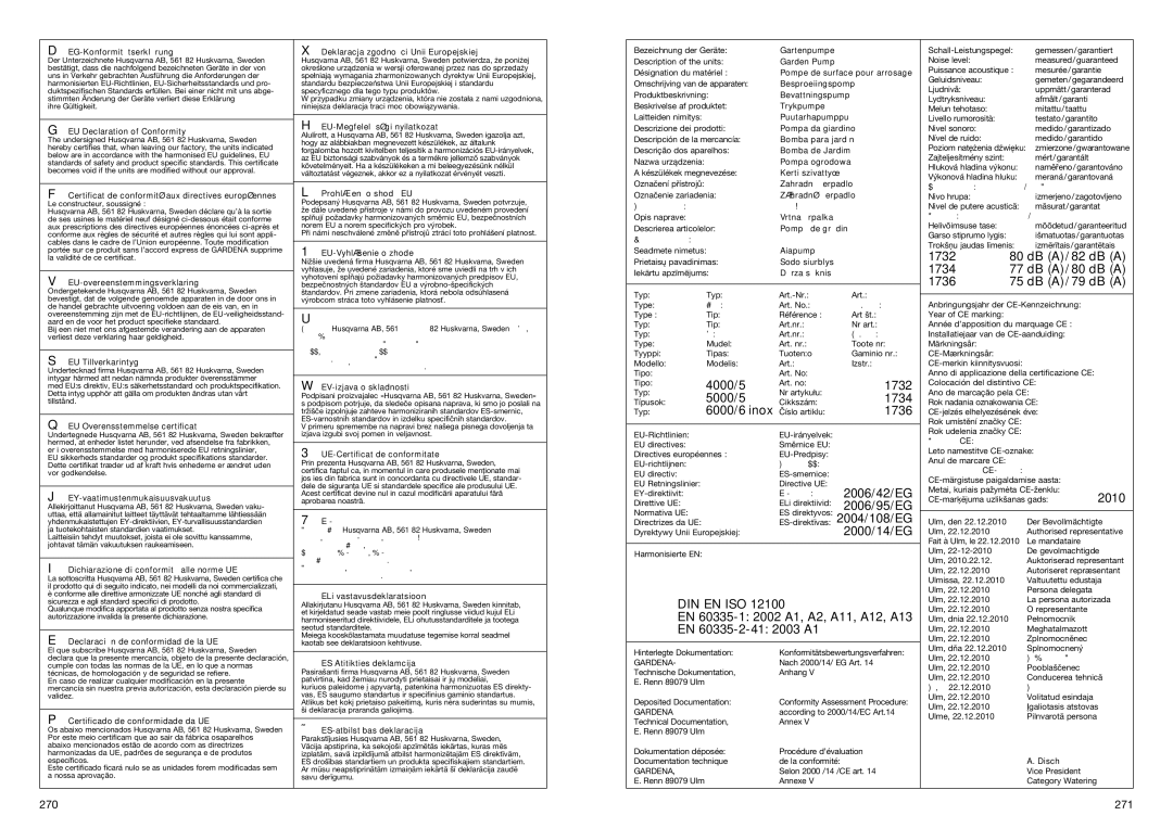 Gardena 6000/6, 4000/5, 5000/5 operating instructions 1732, 1734, 1736, 2010, 270 271 