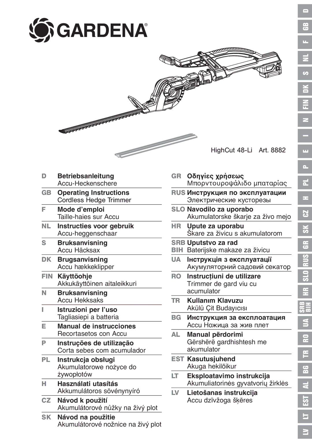 Gardena 8882 manual Gardena, Instruções de utilização Corta sebes com acumulador 