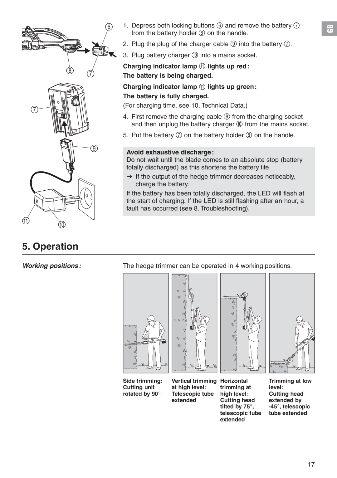 Gardena 8882 manual Operation, Avoid exhaustive discharge 