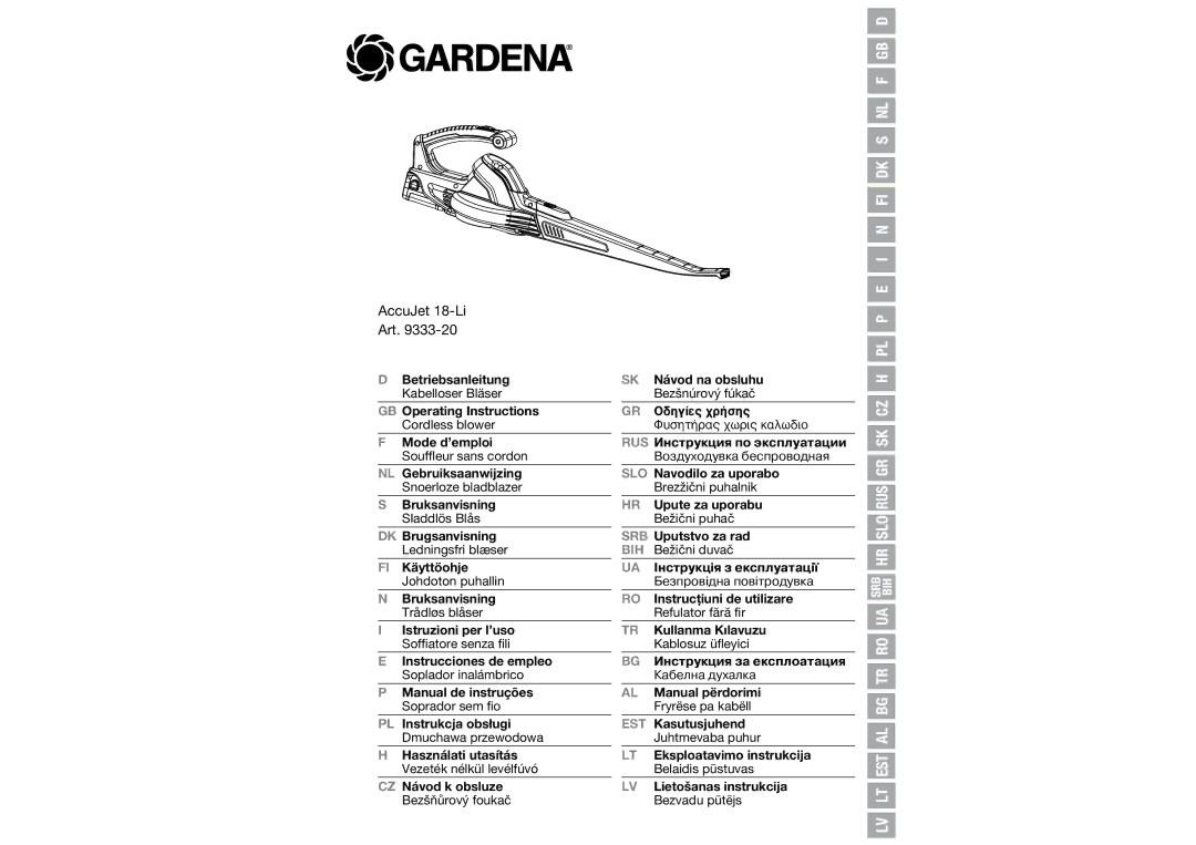 Gardena 9333-20 manual AccuJet 18-Li Art 