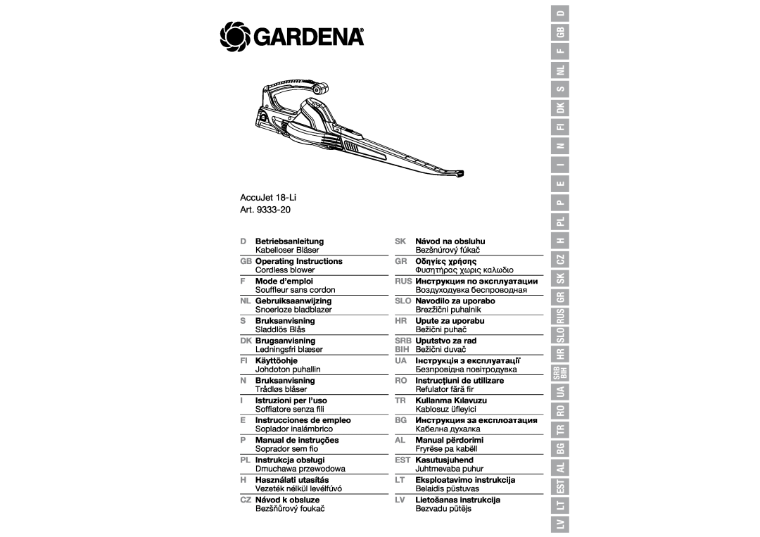 Gardena 9333-20 manual AccuJet 18-Li Art 