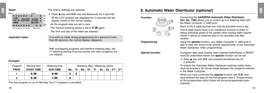 Gardena C 1060 profi manual Automatic Water Distributor optional 