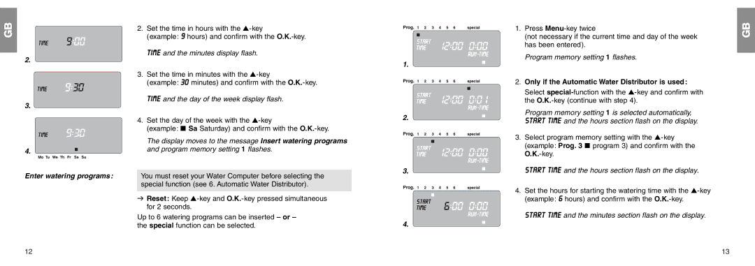 Gardena C 1060 profi manual Enter watering programs, Only if the Automatic Water Distributor is used 