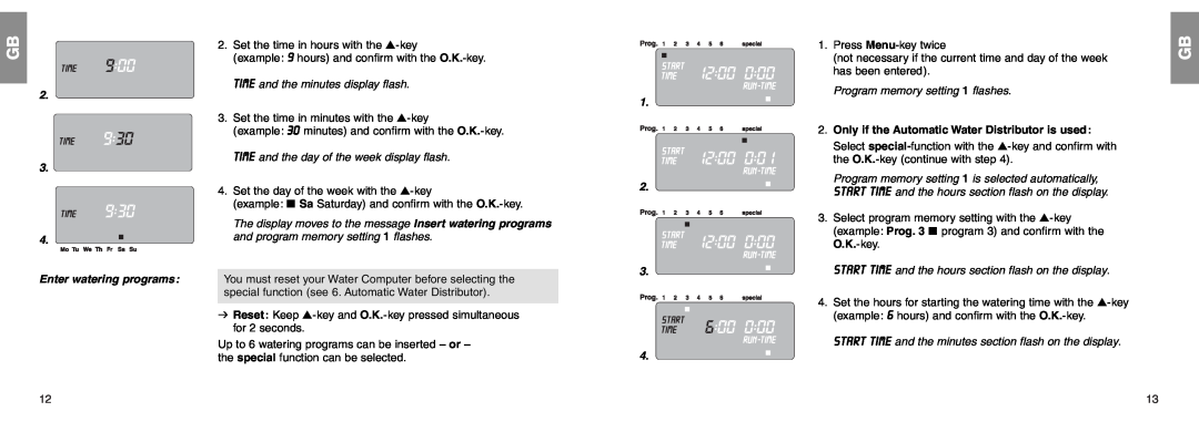 Gardena C 1060 profi manual Program memory setting 1 flashes, Program memory setting 1 is selected automatically 