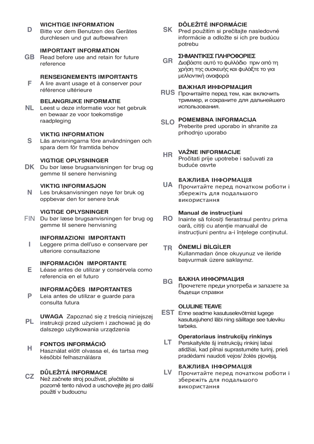 Gardena CST3519-X, CSI4020-X manual Wichtige Information 