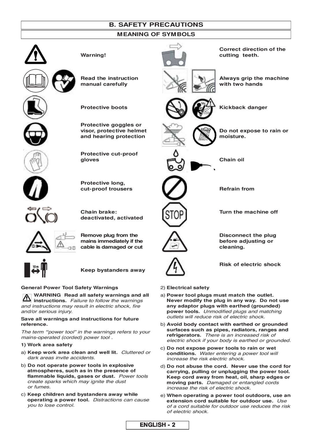 Gardena CST3519-X, CSI4020-X manual B. Safety Precautions, English, Meaning Of Symbols 