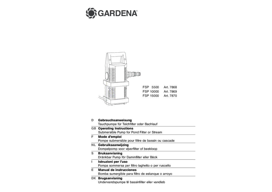 Gardena FSP 15000, FSP 10000, FSP 5500 operating instructions Gardena 