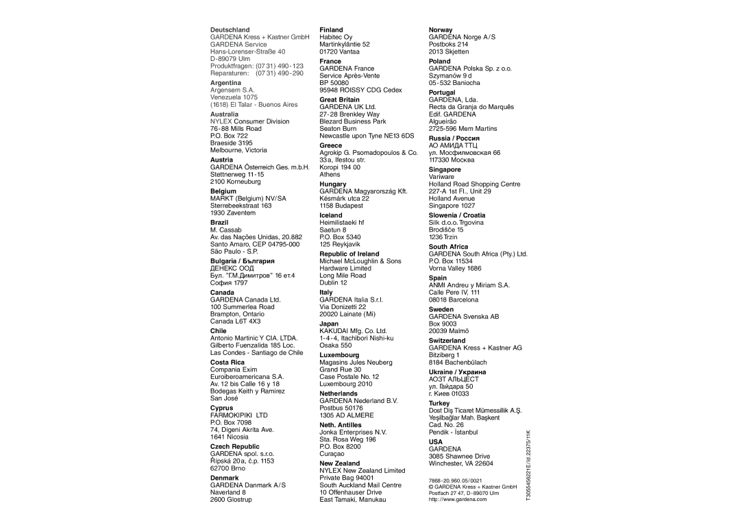 Gardena FSP 10000, FSP 15000, FSP 5500 operating instructions Usa 