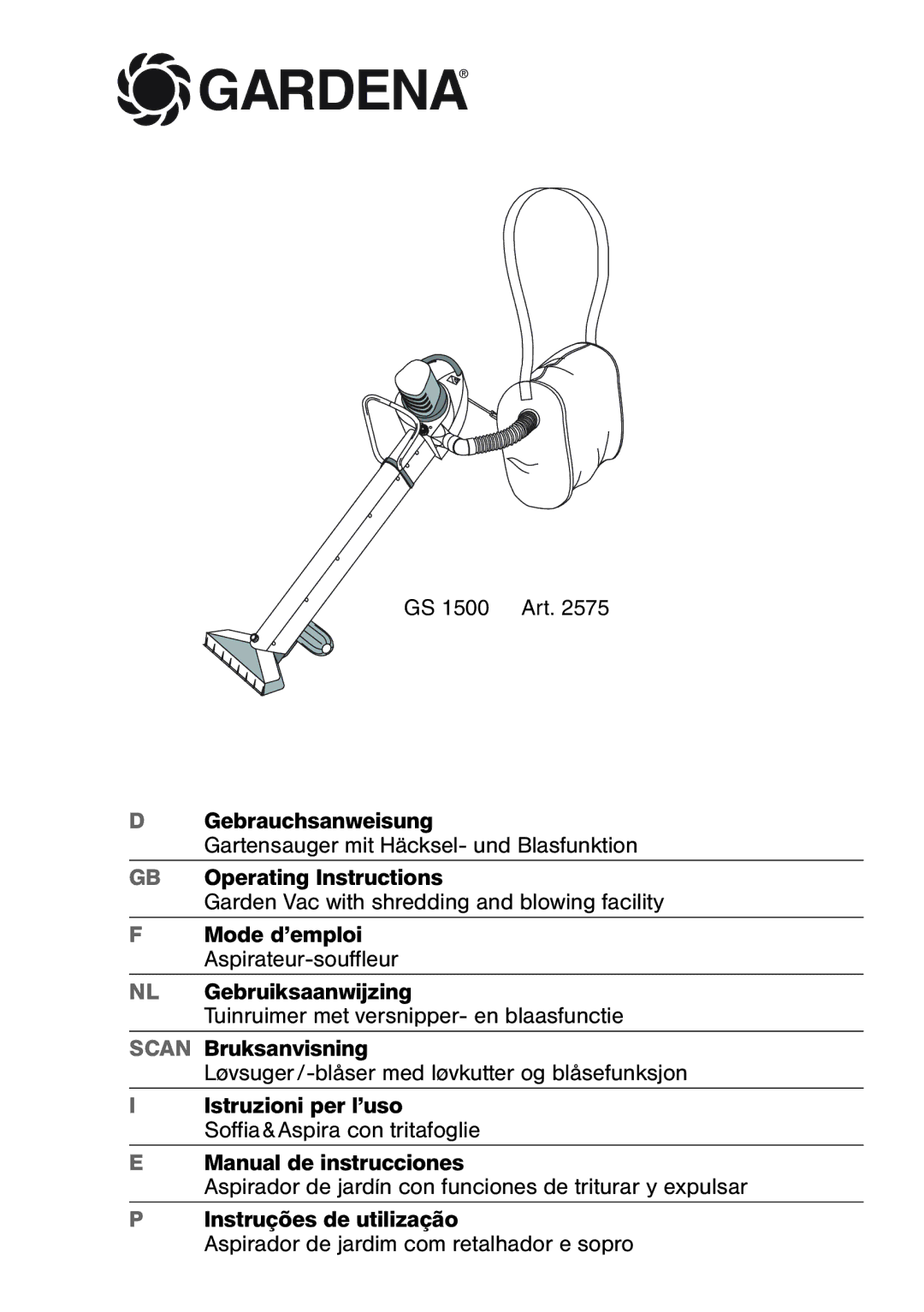 Gardena GS 1500 Art. 2575 manual Gardena 