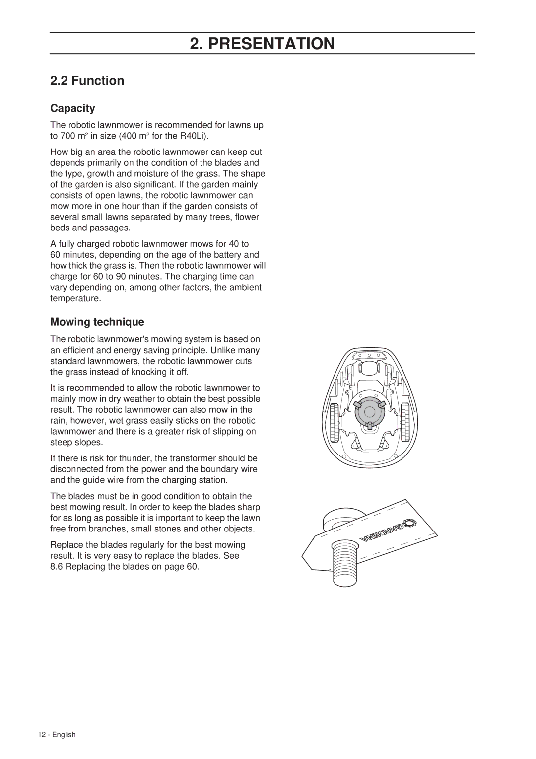 Gardena R40Li, R70Li installation manual Function, Capacity, Mowing technique 