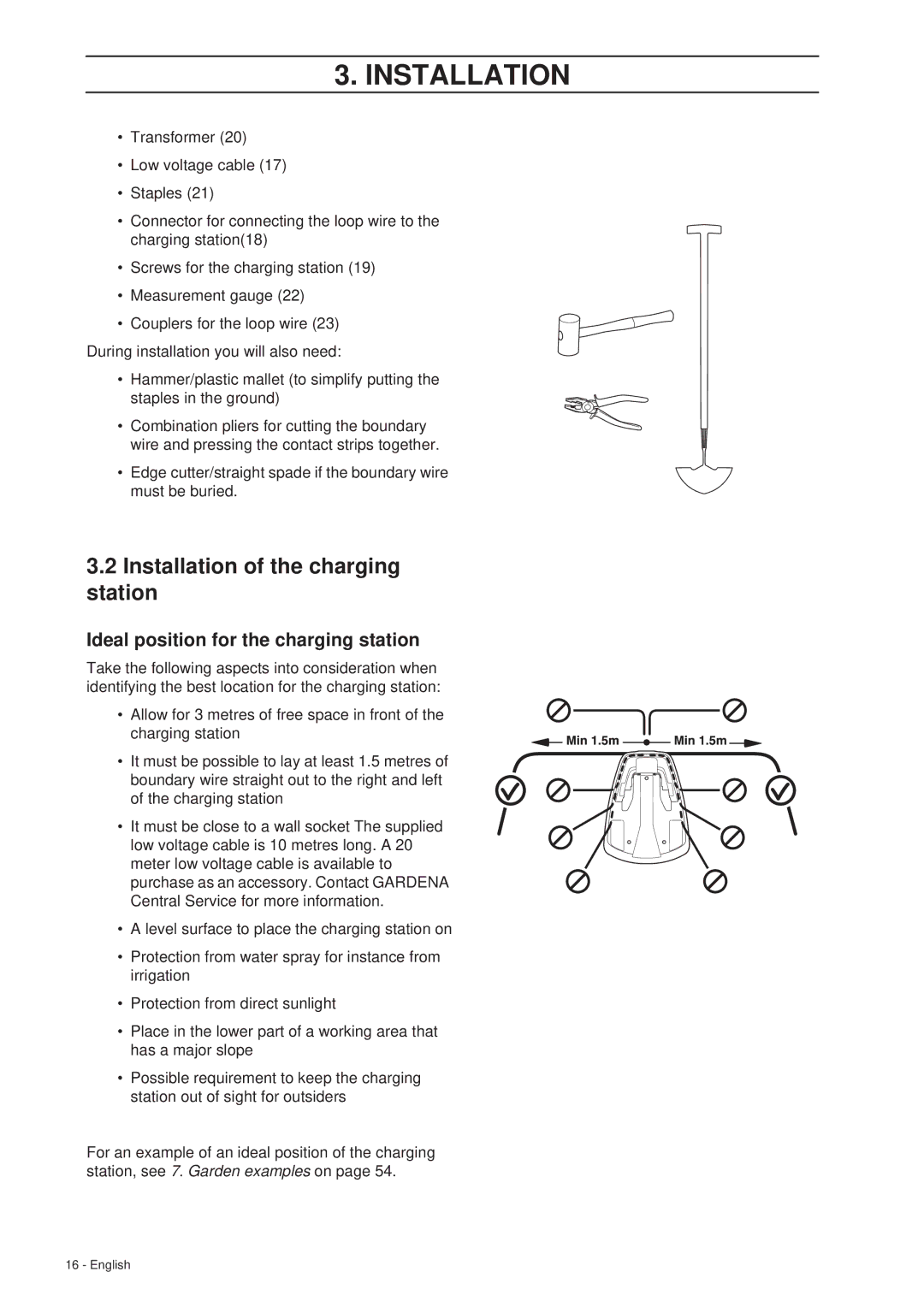 Gardena R40Li, R70Li installation manual Installation of the charging station, Ideal position for the charging station 