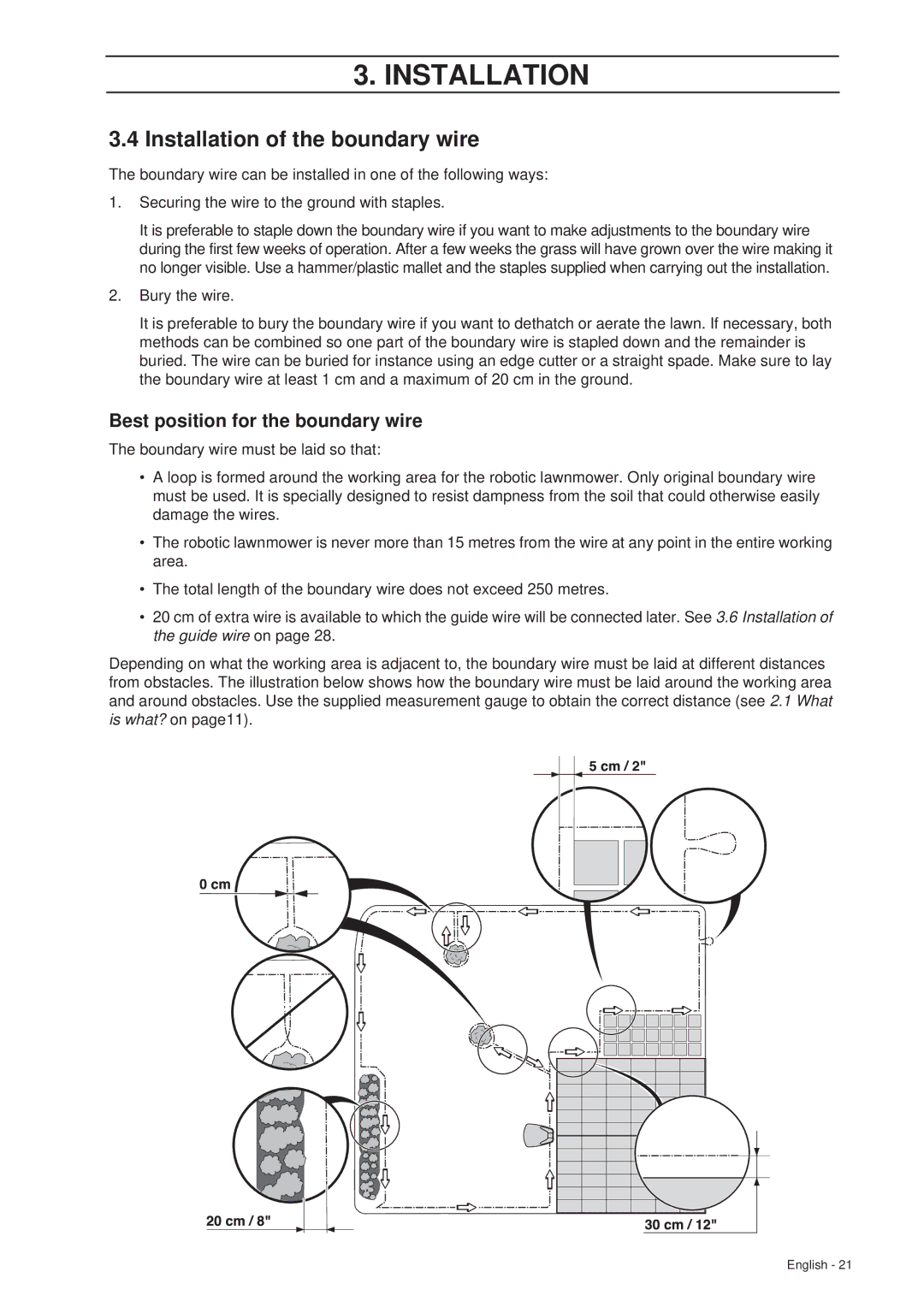 Gardena R70Li, R40Li installation manual Installation of the boundary wire, Best position for the boundary wire 