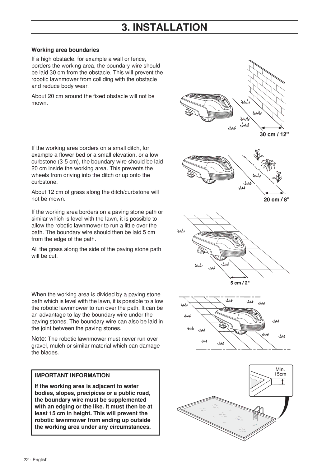 Gardena R40Li, R70Li installation manual Working area boundaries 