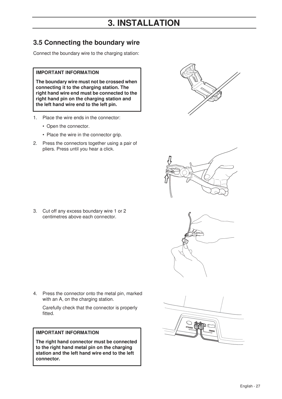 Gardena R70Li, R40Li installation manual Connecting the boundary wire 