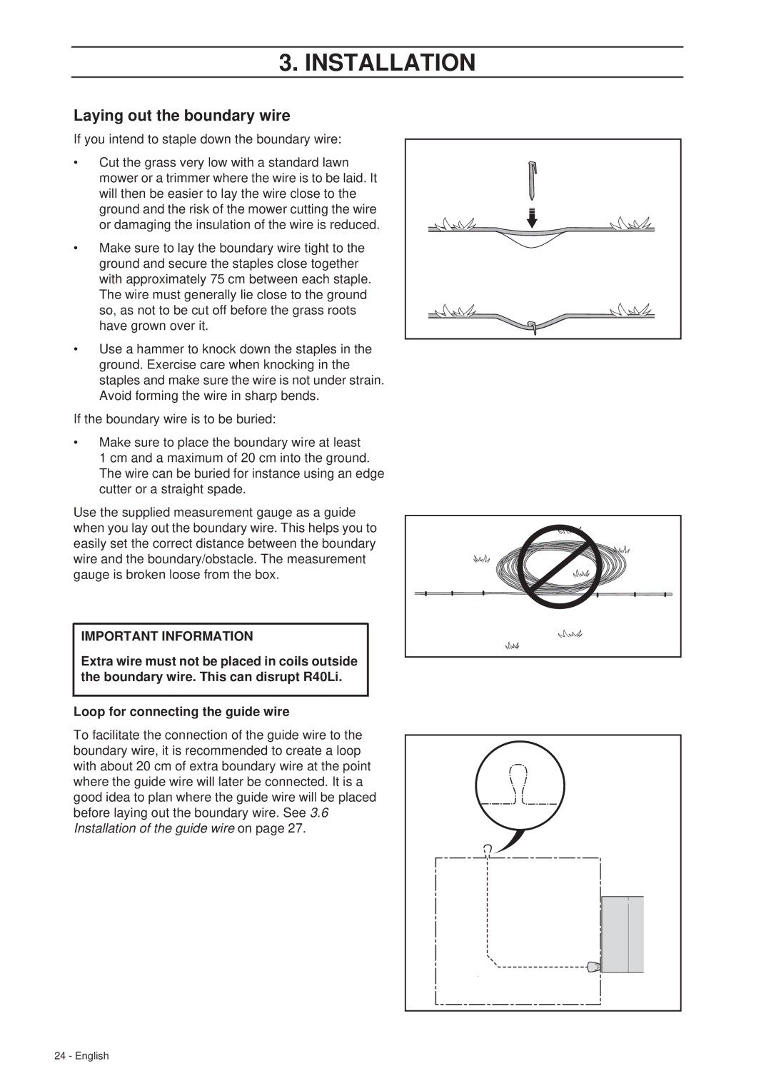 Gardena R40Li manual Laying out the boundary wire 