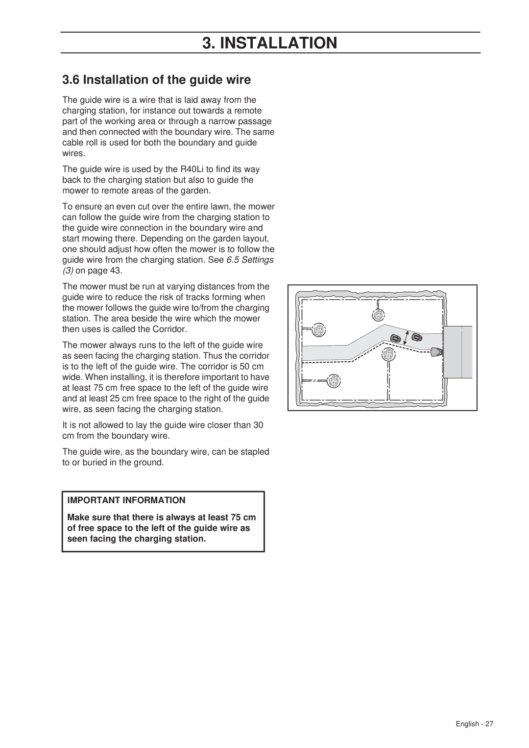 Gardena R40Li manual Installation of the guide wire 