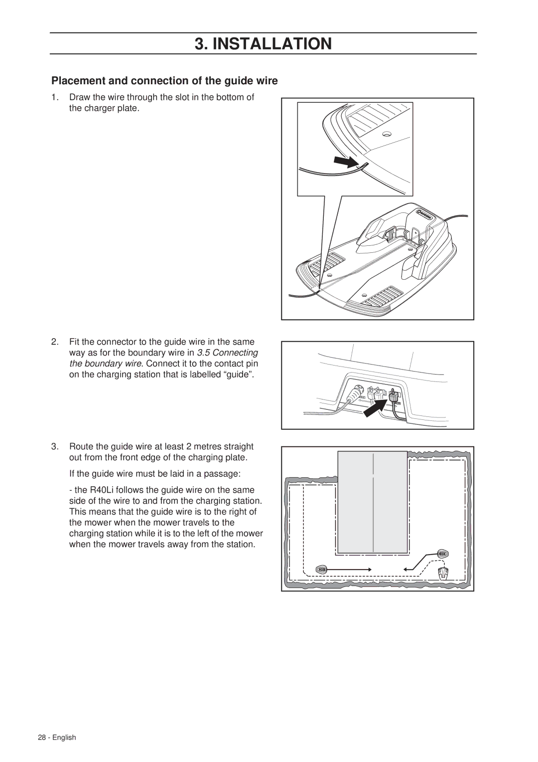 Gardena R40Li manual Placement and connection of the guide wire 