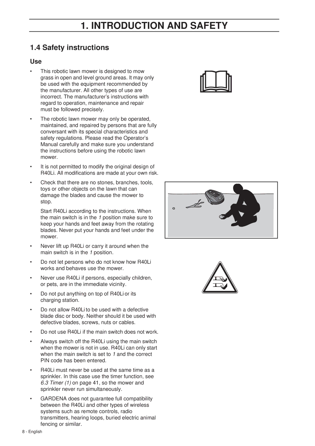 Gardena R40Li manual Safety instructions, Use 