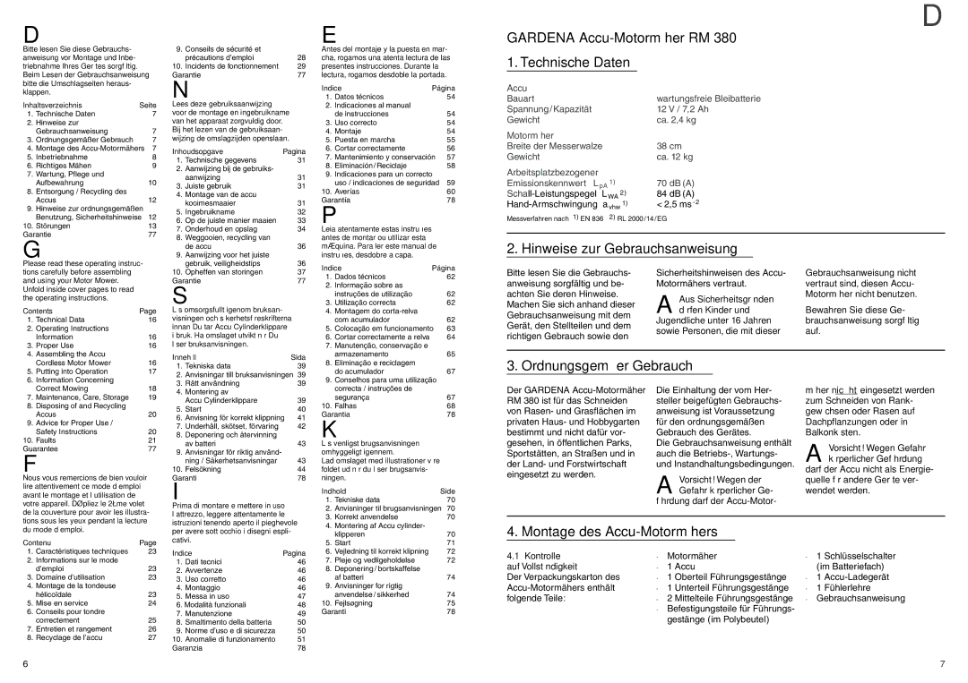 Gardena RM 380 Gardena Accu-Motormäher RM Technische Daten, Hinweise zur Gebrauchsanweisung, Ordnungsgemäßer Gebrauch 