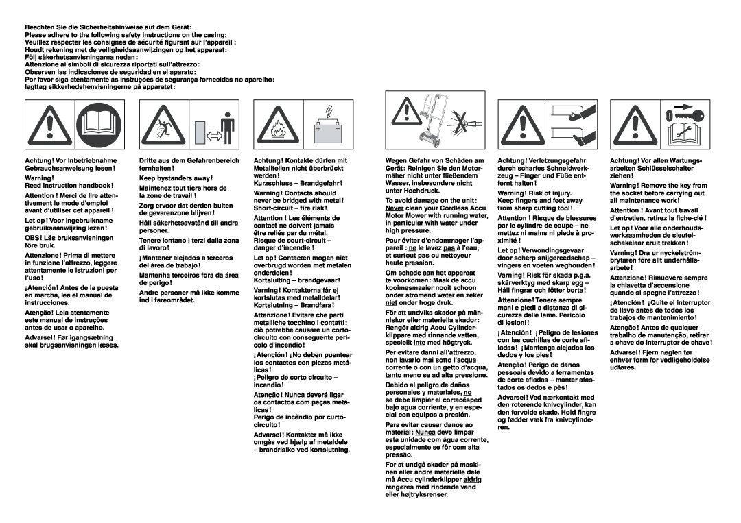 Gardena RM 380 manual Read instruction handbook, Dritte aus dem Gefahrenbereich fernhalten, Keep bystanders away 