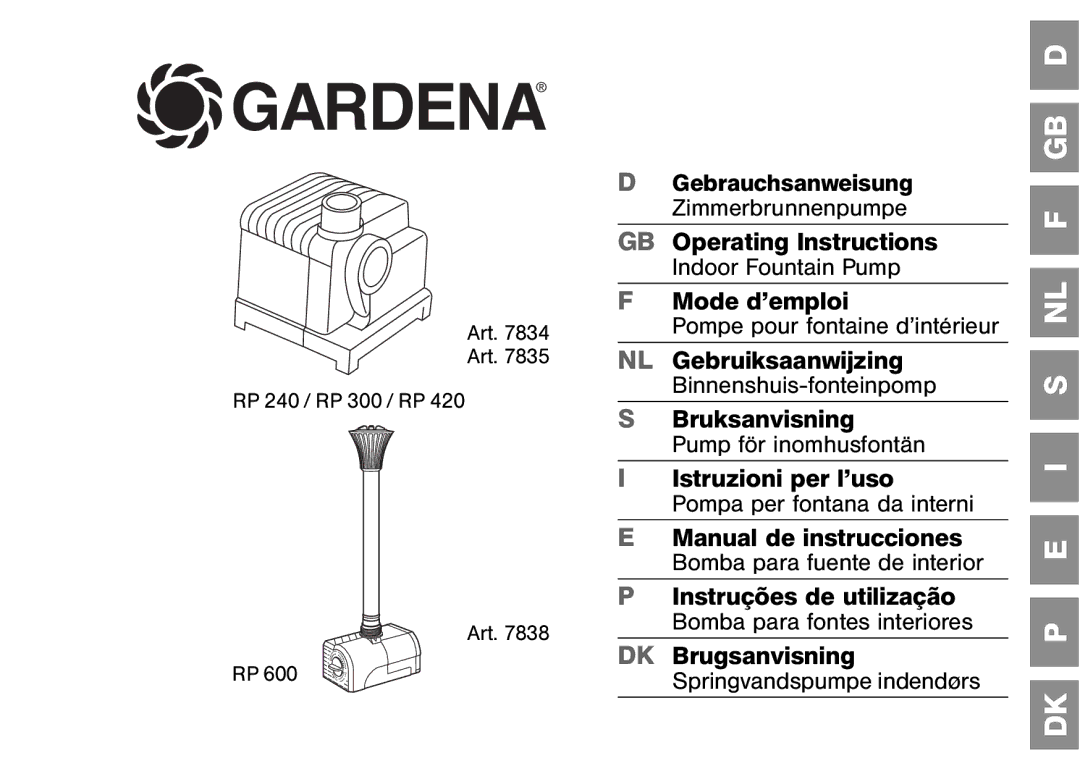 Gardena RP 420, RP 300, RP 600, RP 240 operating instructions Gardena 