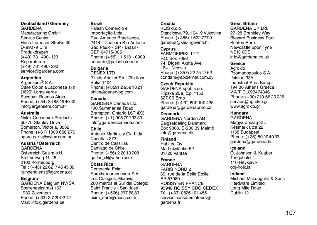 Gardena RP 420, RP 300, RP 600, RP 240 operating instructions 107, Deutschland / Germany 