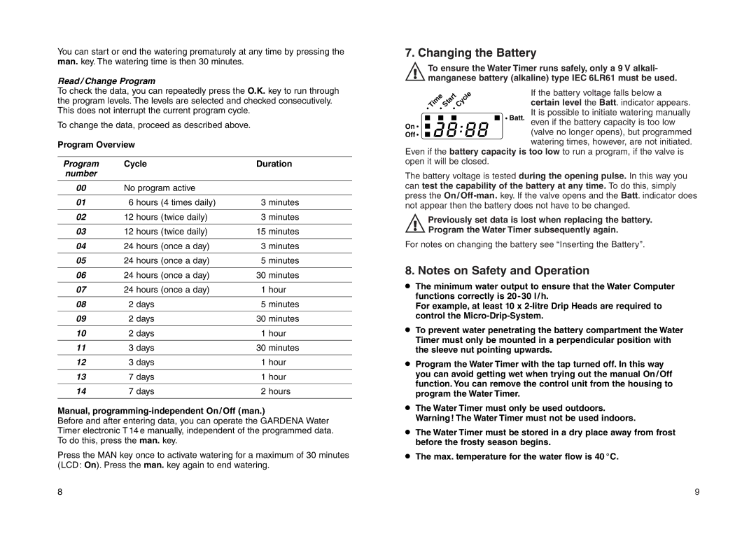 Gardena T 14 e operating instructions Changing the Battery 