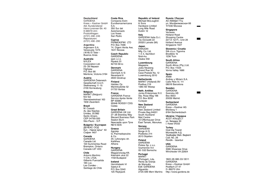 Gardena T 14 e operating instructions Usa 