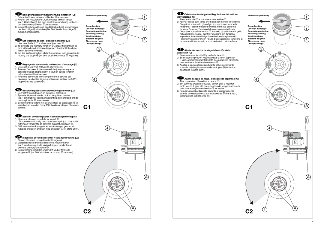 Gardena T 380 manual IOrientamento del getto / Regolazione del settore, ’irrigazione C 