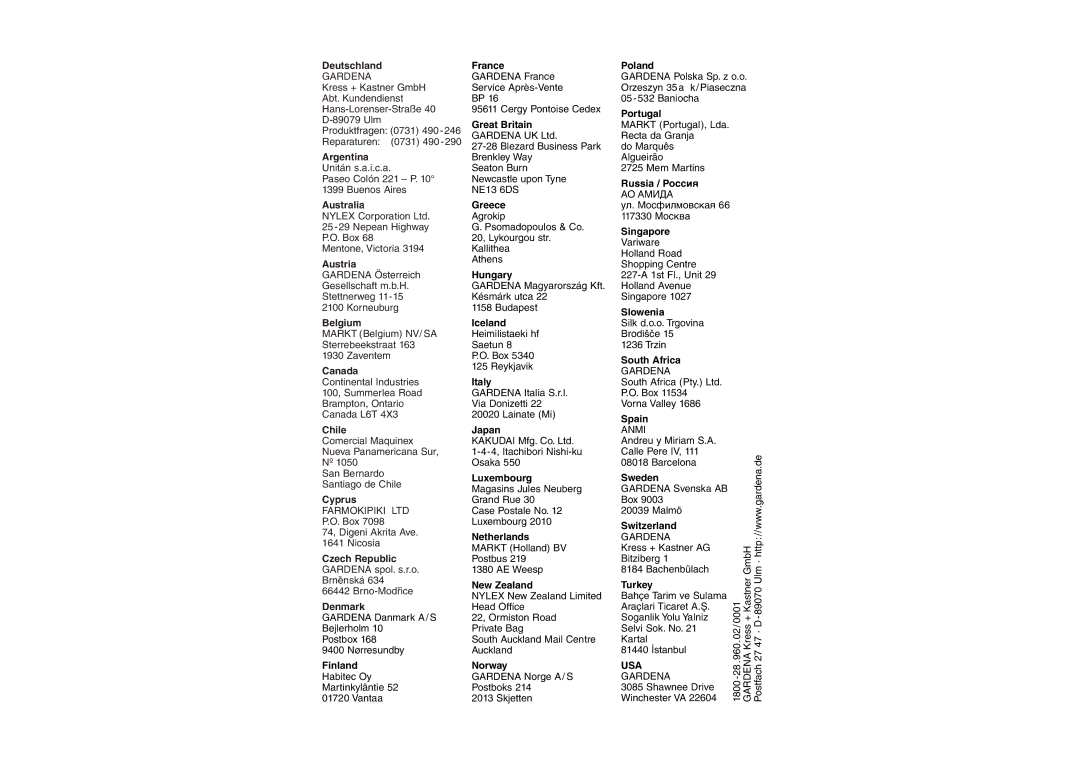 Gardena T14 operating instructions Usa 