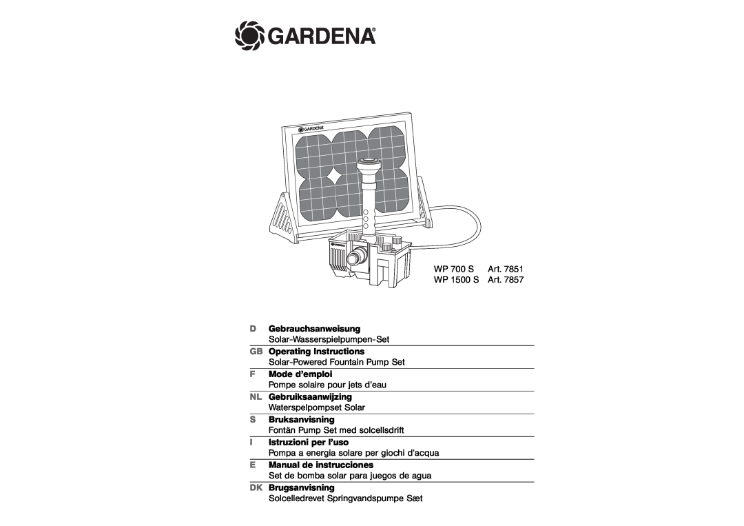 Gardena WP 1500 S, WP 700 S manual Gardena, DGebrauchsanweisung Solar-Wasserspielpumpen-Set, GB Operating Instructions 