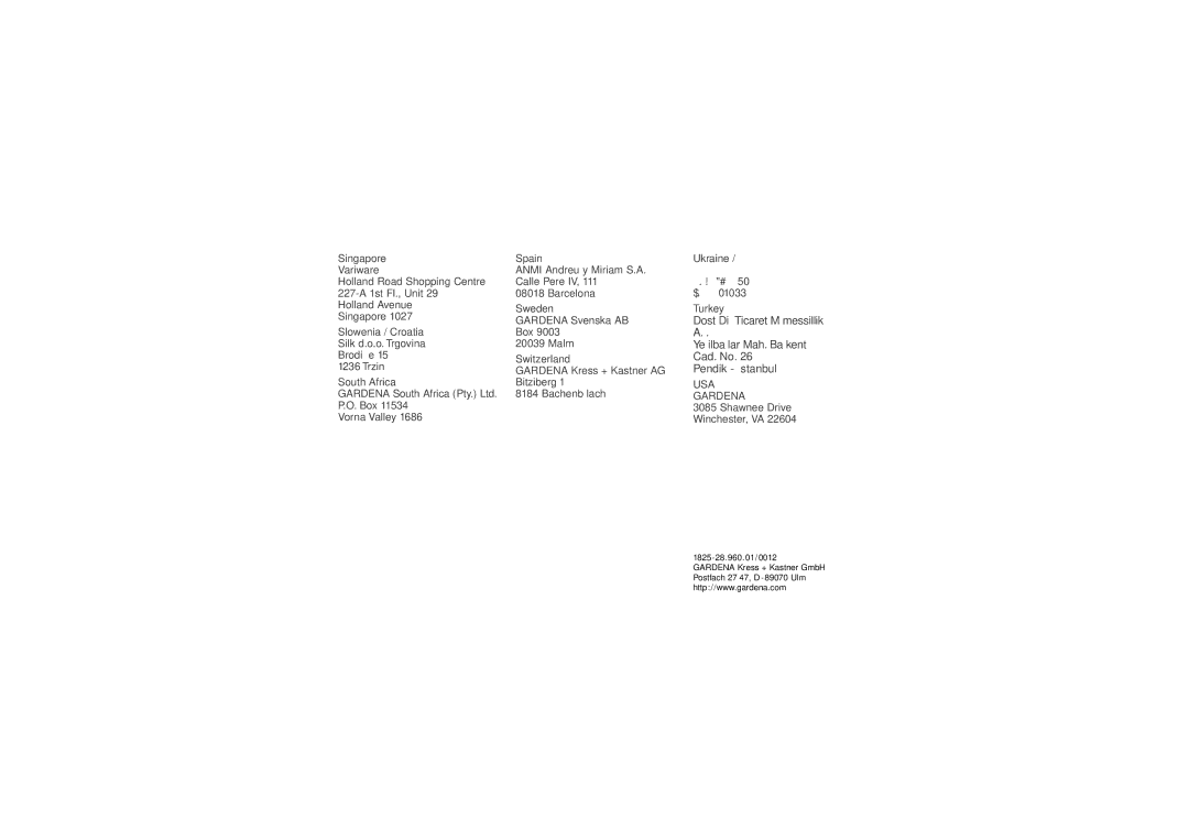 Gardena WT1030 operating instructions Usa 