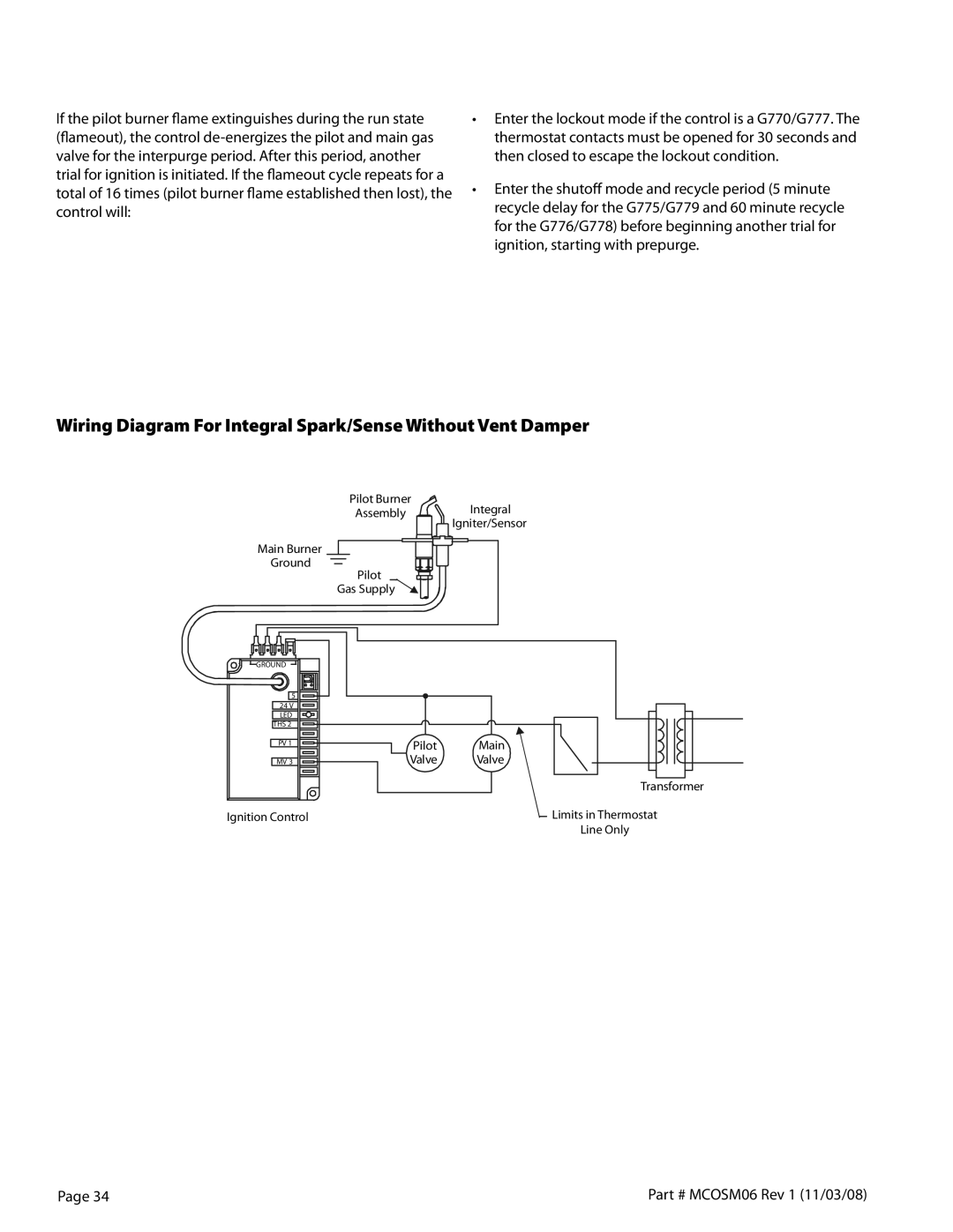 Garland 200 service manual Wiring Diagram For Integral Spark/Sense Without Vent Damper 